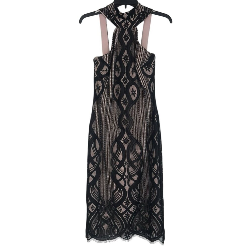 Bebe Dress Womens Size Small Black Pink Lace Halter Neck Stretch Sleeveless